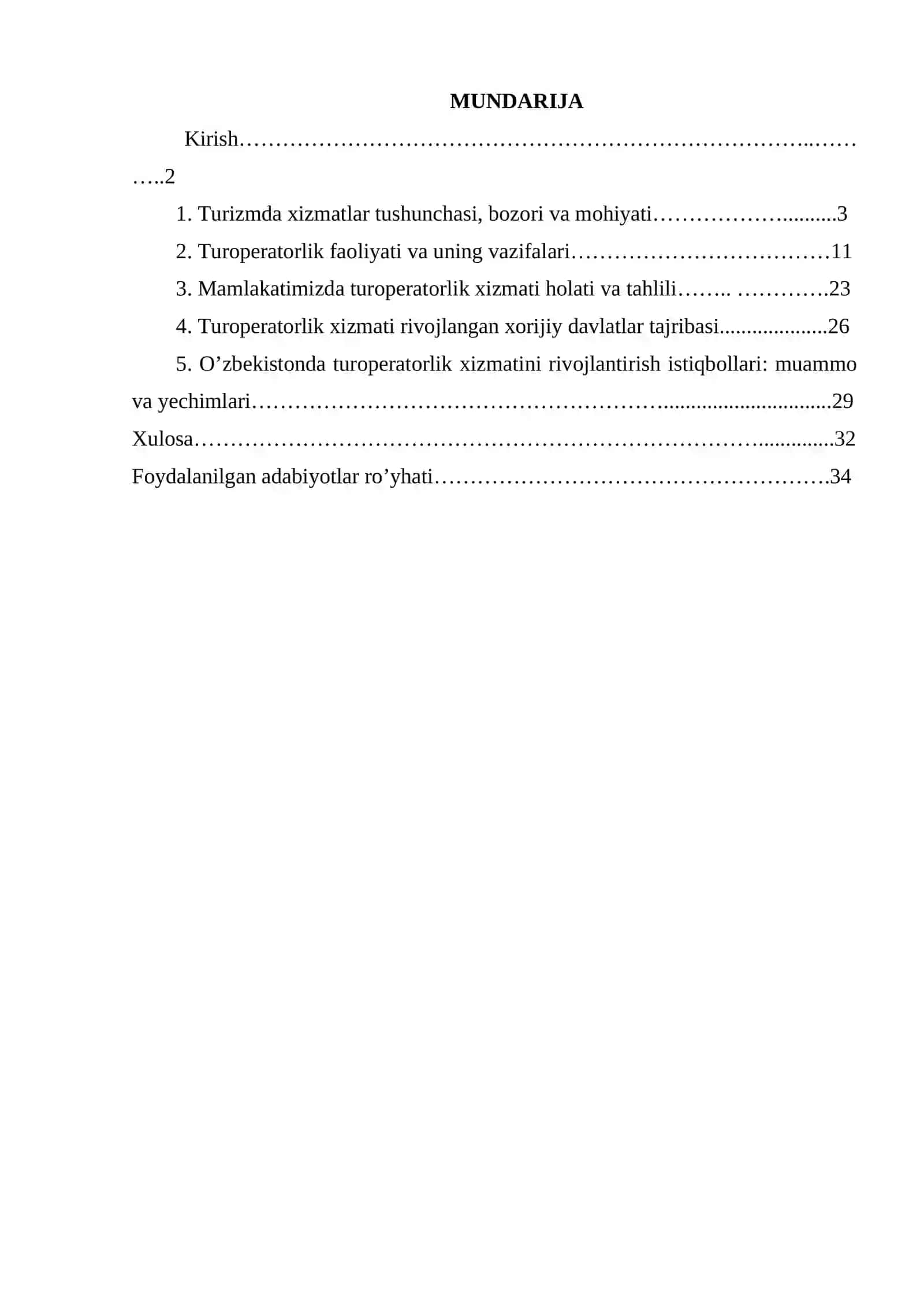 TURIZM XIZMATLARI BOZORIDA TUROPERATORLIK XIZMATLARINING O‘RNI VA VAZIFALARI 2