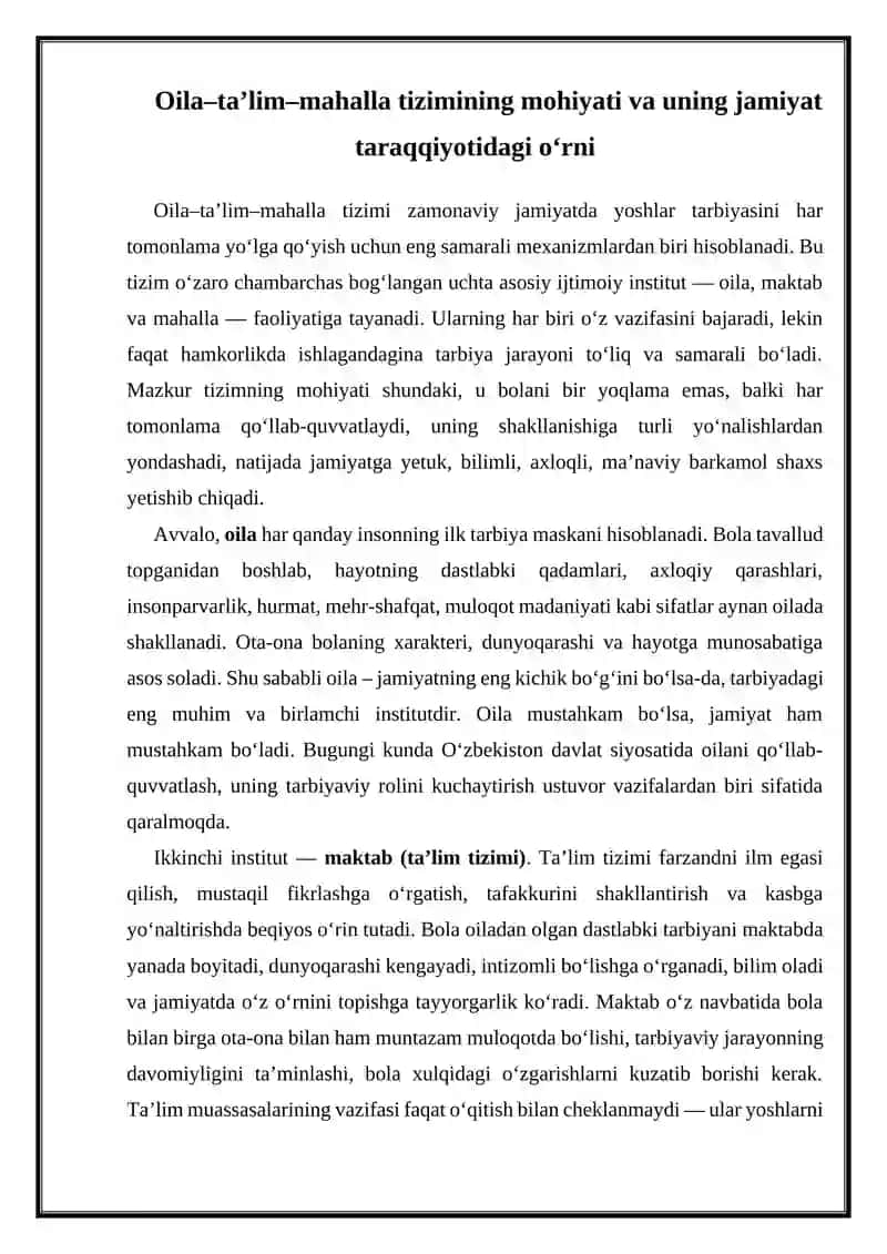 Oila-ta'lim-mahalla tizimi. 2