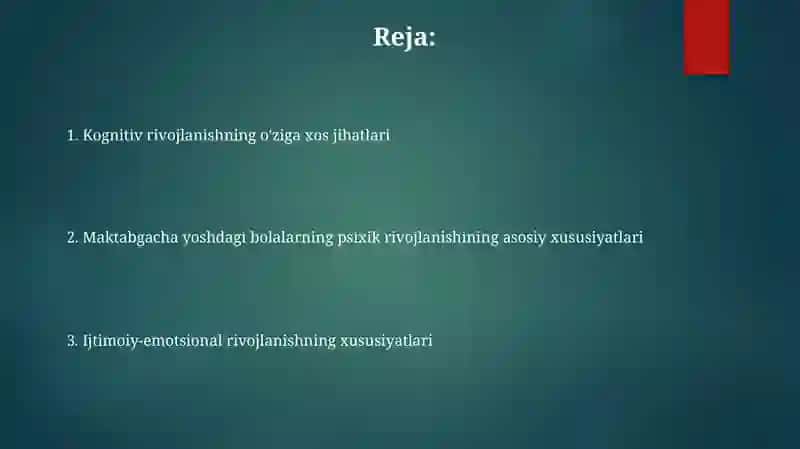 Maktabgacha yoz davrda psixik rivojlanish xususiyatlari 2