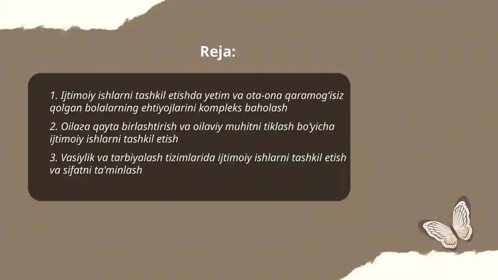 Yetim va ota ona qaramog’isiz qolgan bolalarni moslashtirish va ijtimoiylashtirishda ijtimoiy ishlarni tashkil etish 2