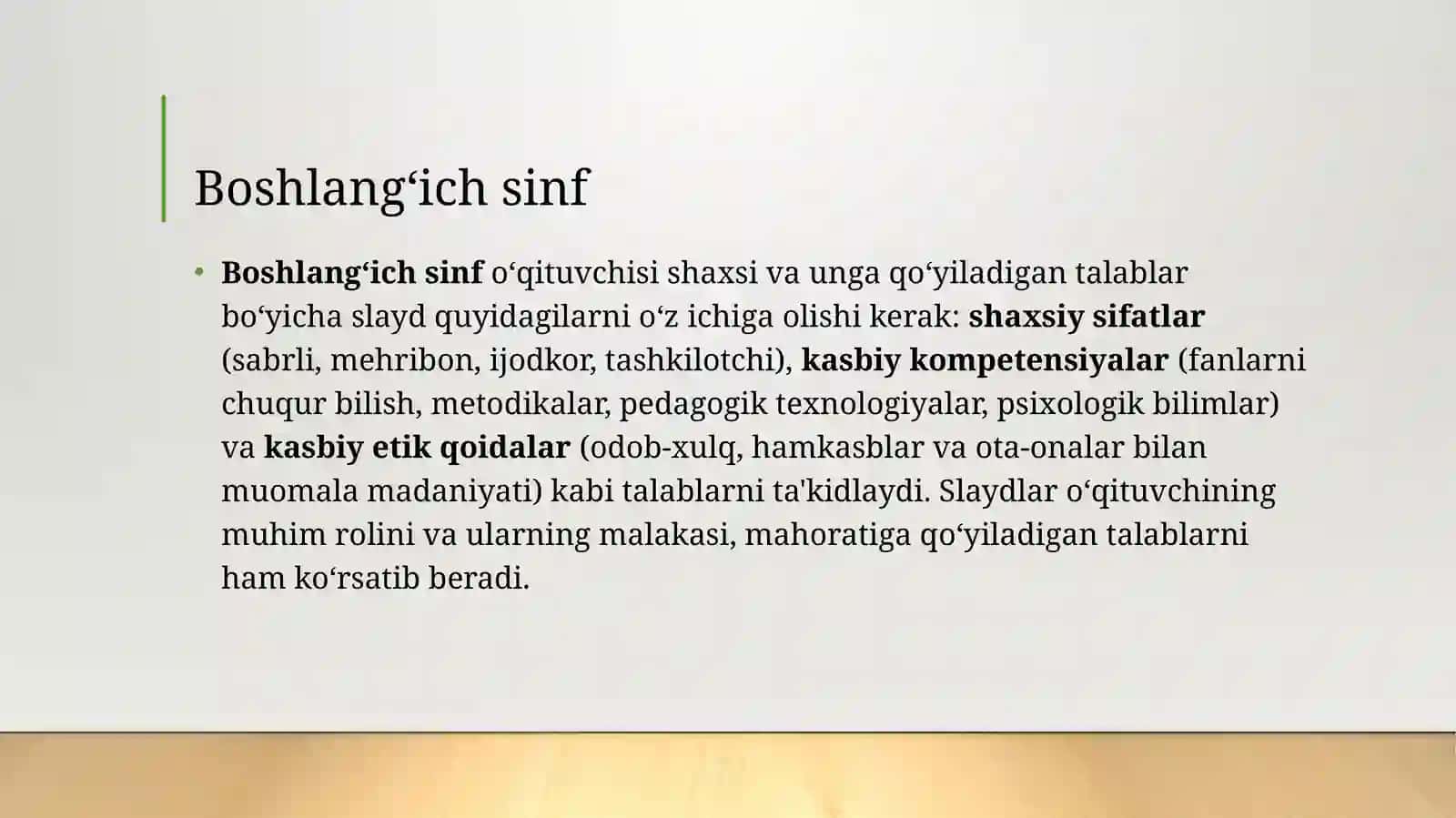 Boshlangʻich sinf oʻqituvchisi shaxsi va unga qoʻyiladigan talablar 2