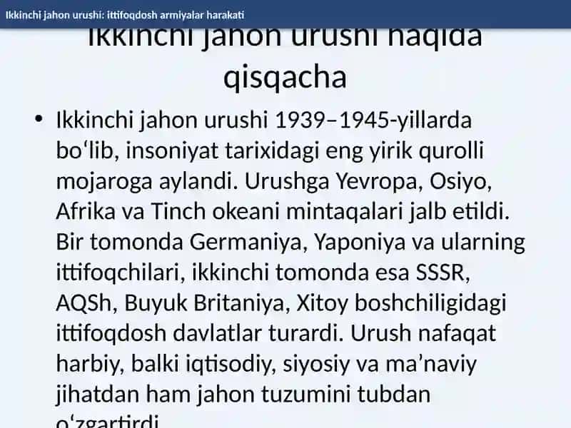 Ikkinchi jahon urushi: ittifoqdosh armiyalar harakati 2