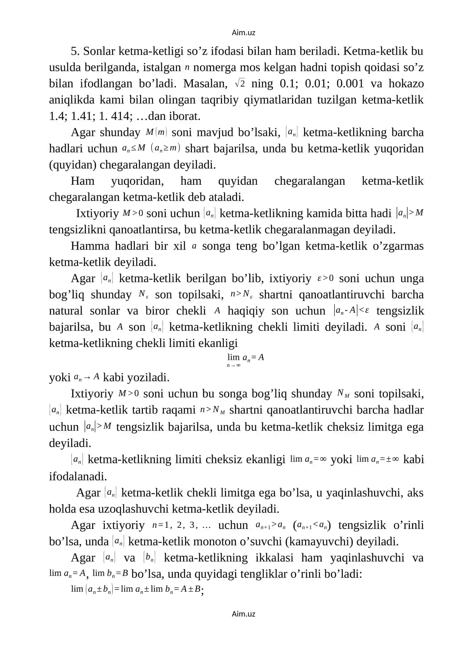 Sonli ketma-ketlik va uning limiti 2