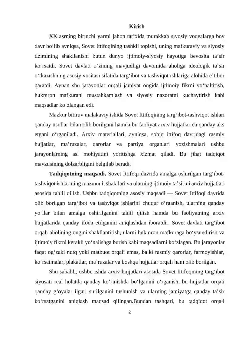 Sovet Ittifoqining targ‘ibot va tashviqot tizimi; arxiv materiallari asosida Farg‘ona vodiysi misolida 2