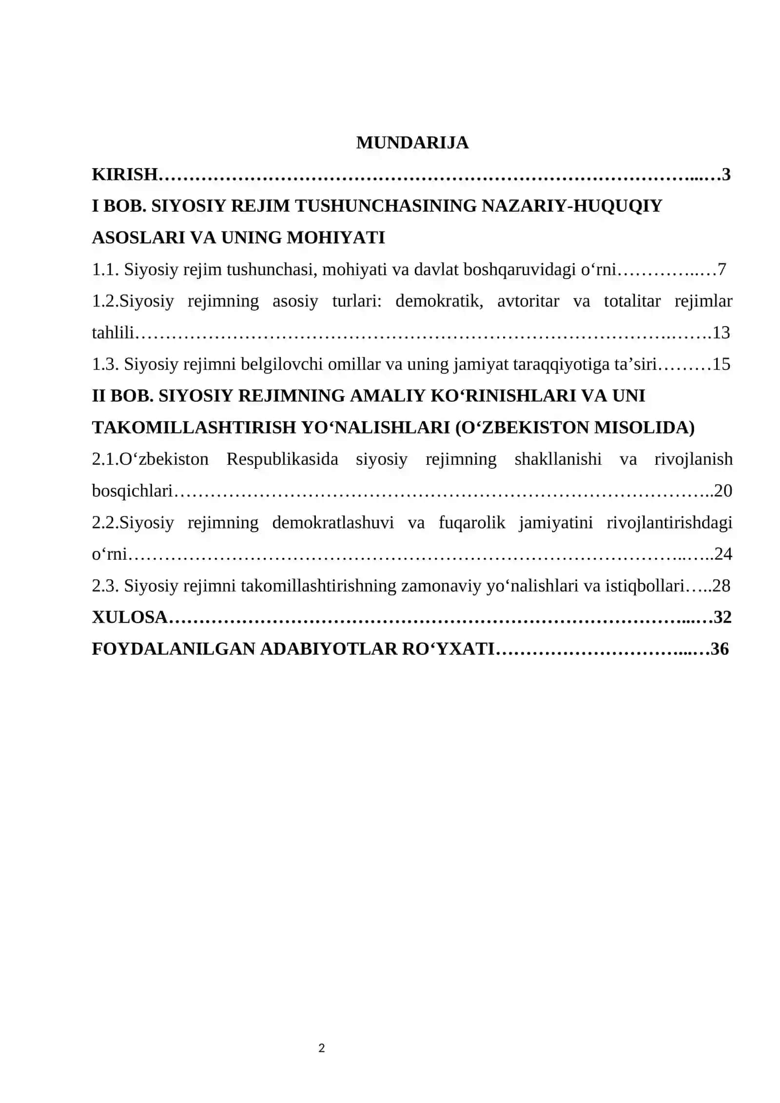 Siyosiy rejim tushunchasining tahlili kurs ishi 2
