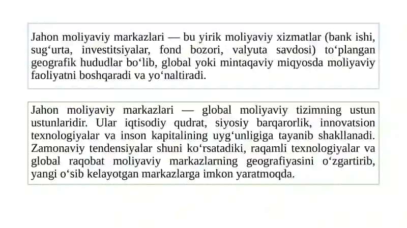 Xalqaromoliyaviymarkazlar va ularning rivojlanish xususiyatlari 2