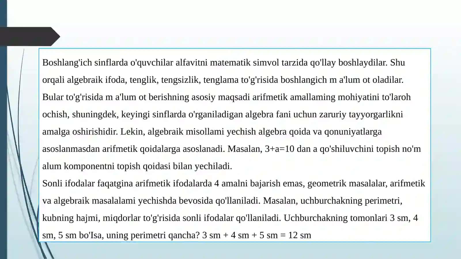 Algebraik materiallarni o‘rgatish metodikasi 2