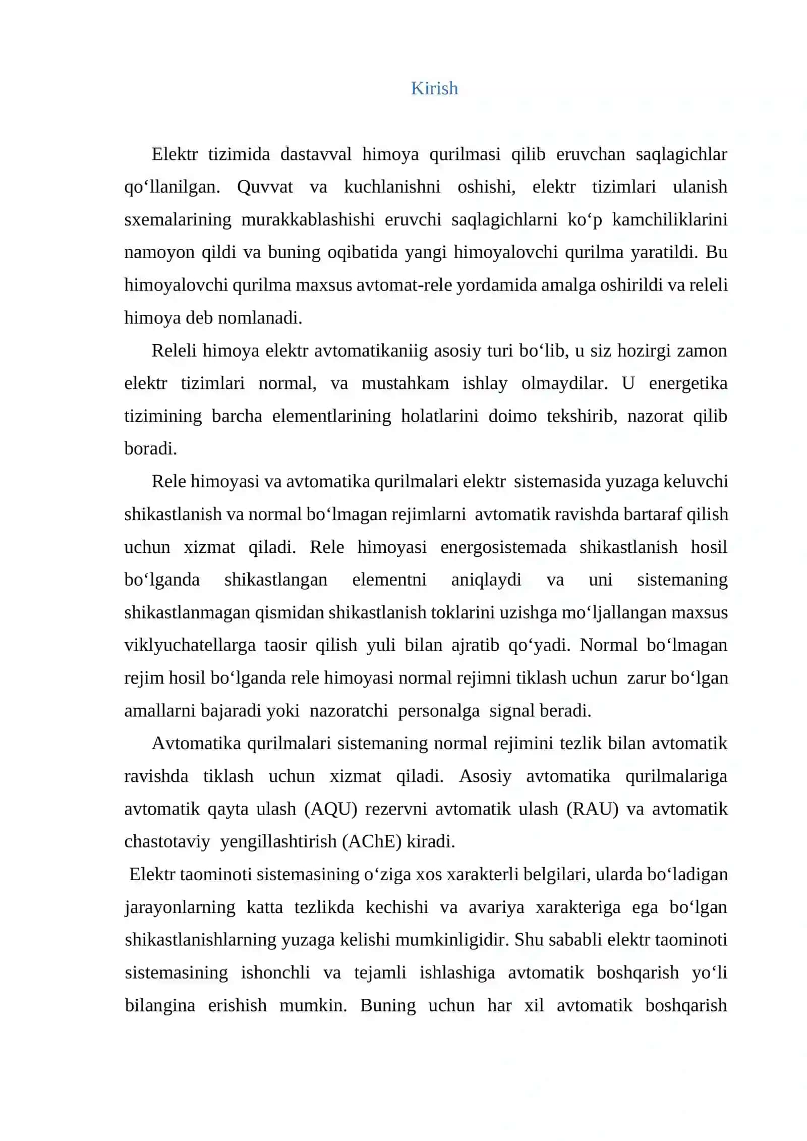 Elektr tizimlarida releli himoyani o'rni va avtomatlashtirishning sxematik sxemalari 2