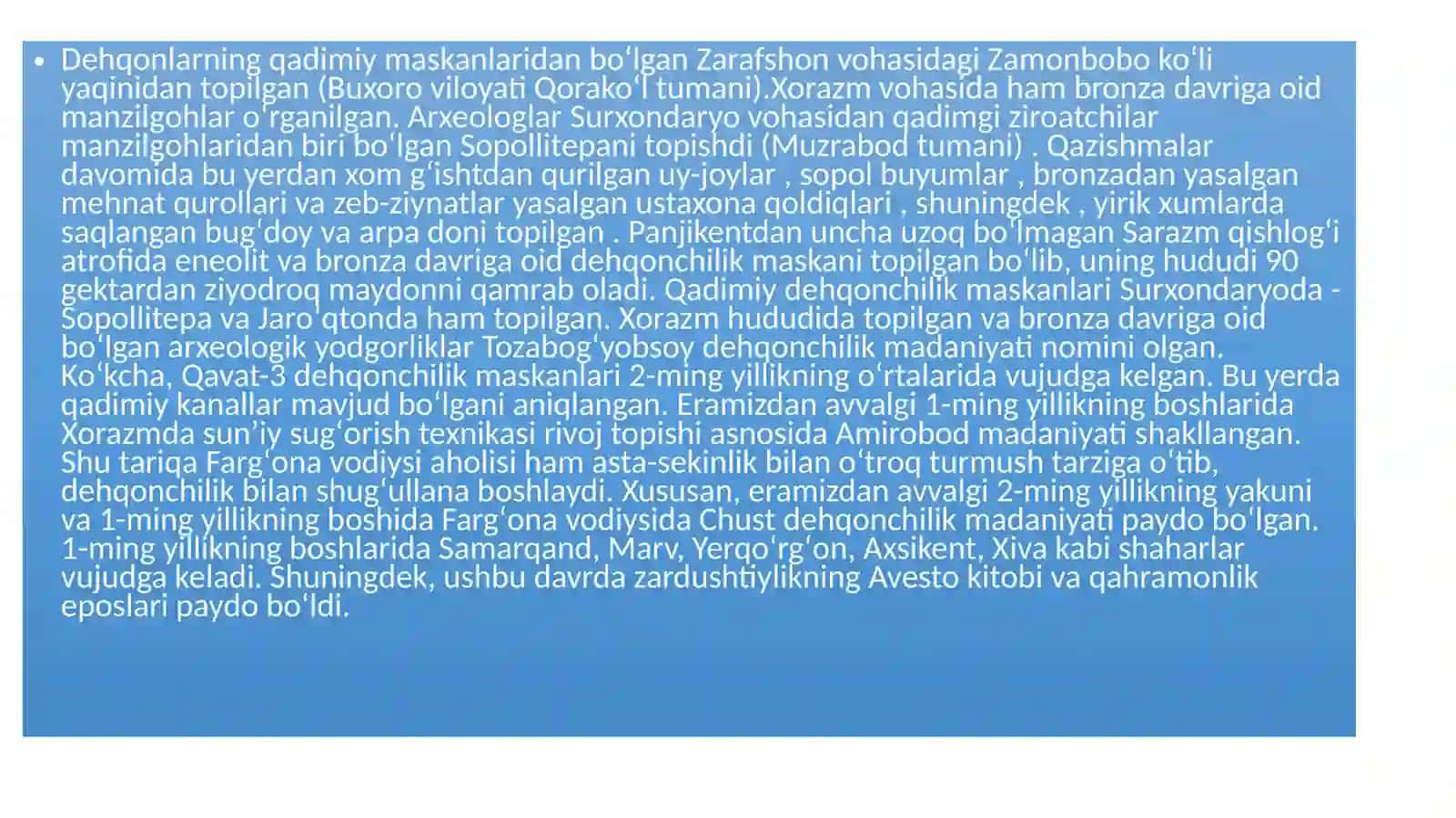 O’rta Osiyoda Bronza davrining o’xshash madanyatlar 2