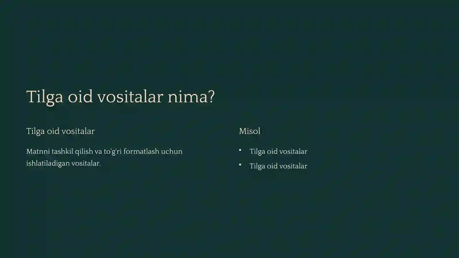 Avtomatlashtirilgan vositalar va shablonlar: Tilga oid vositalar 2