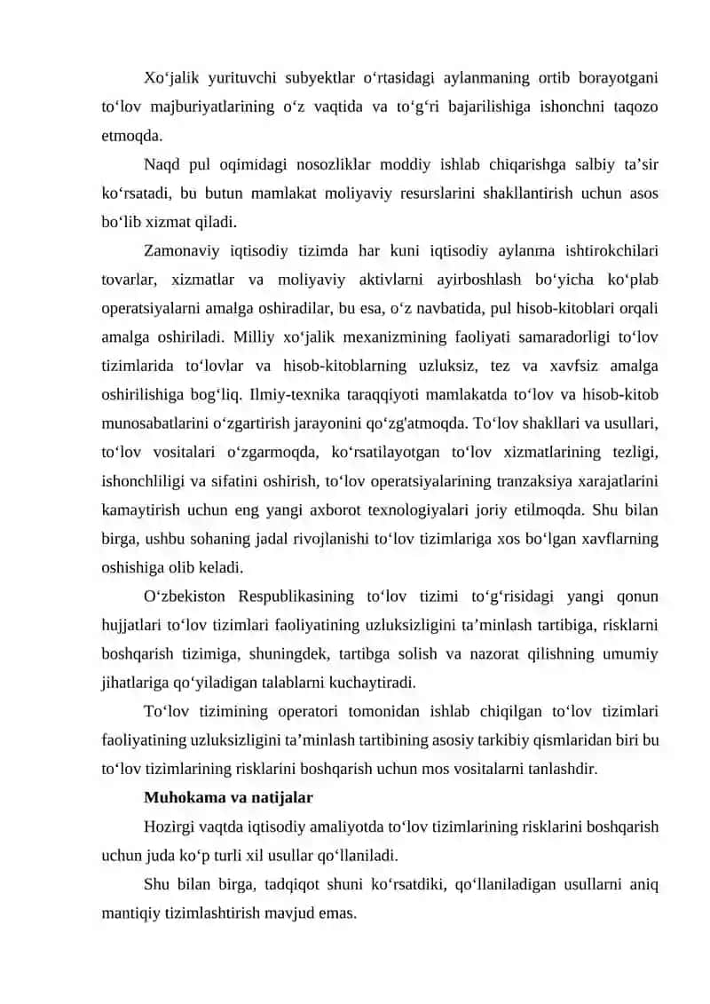 TO‘LOV TIZIMLARIDAGI RISKLARNI BOSHQARISHNI TAKOMILLASHTIRISH YO‘LLARI 2