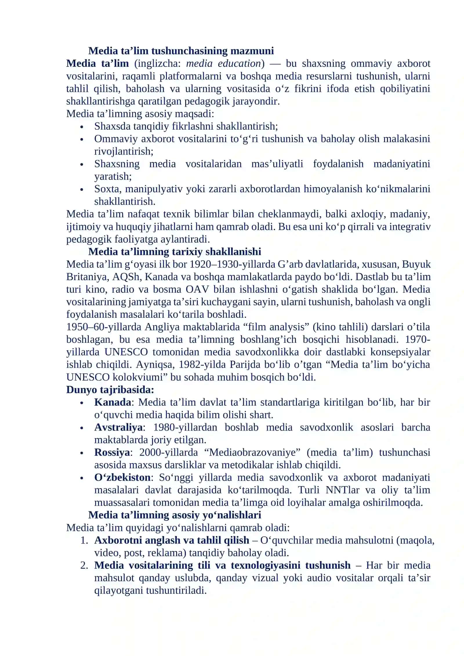 MEDIA TA’LIM NAZARIYASINING PEDAGOGIKADAGI O‘RNI 2