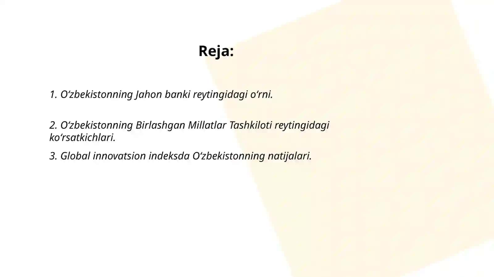 Oʻzbekiston Respublikasining xalqaro reyting va indekslardagi oʻrni va nufuzining ortib borishi 2