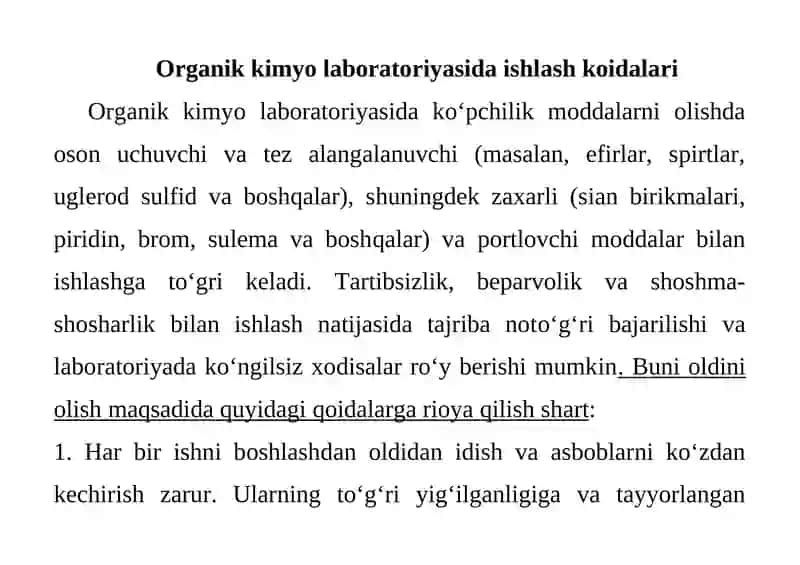 Organik kimyo laboratoriyasida ishlash koidalari 2