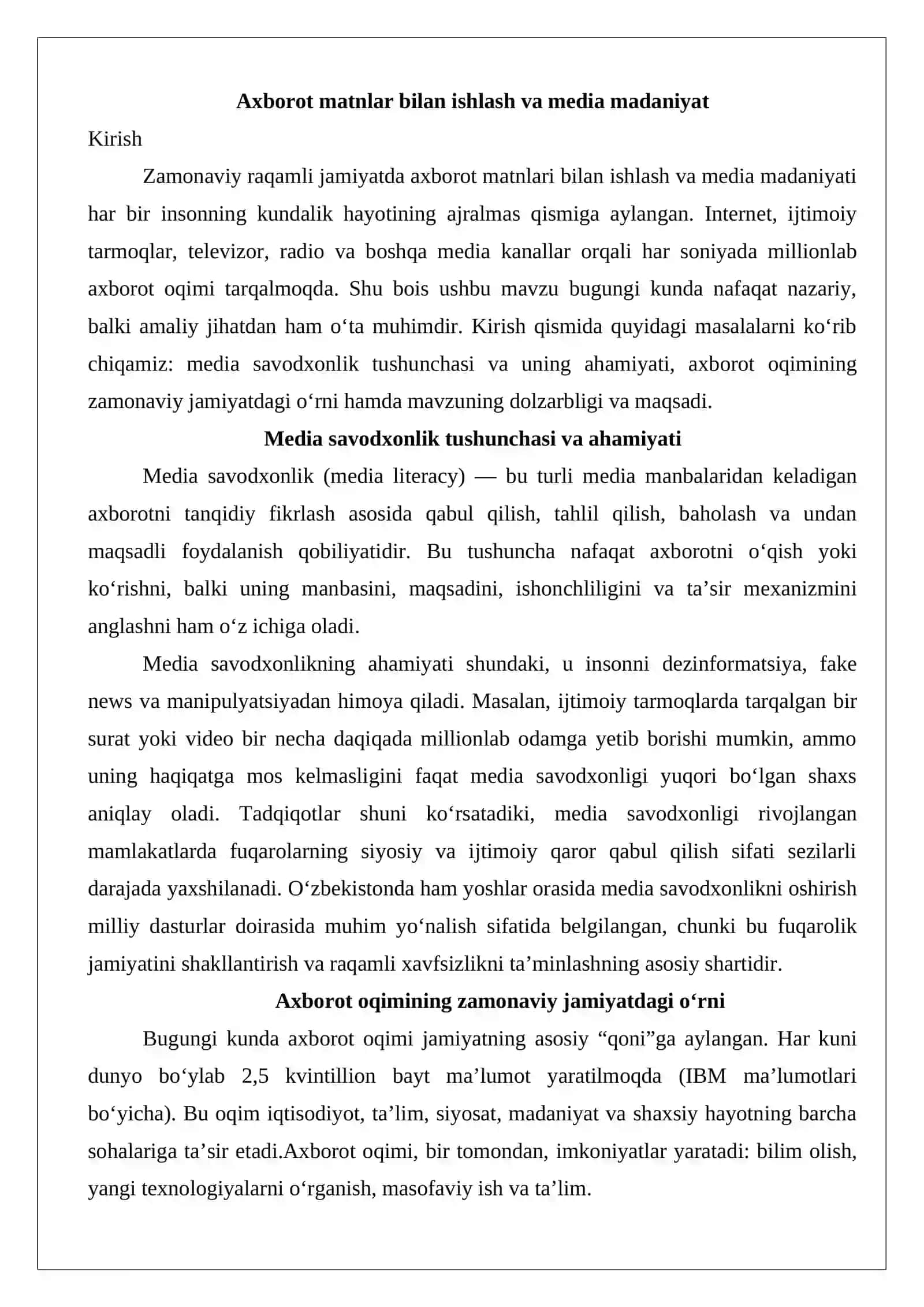 Axborot matnlar bilan ishlash va media madaniyat 2