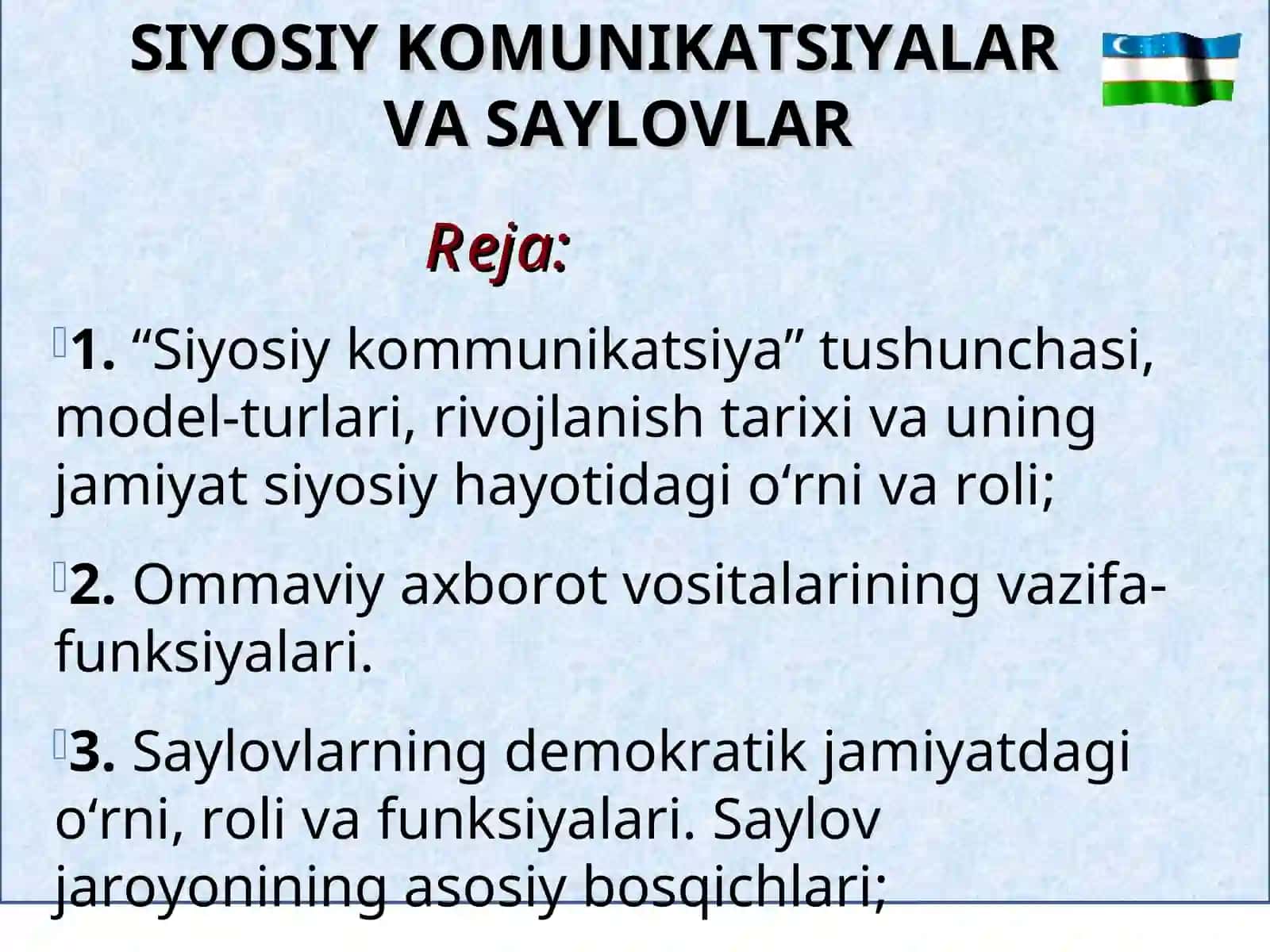 O‘ZBEKISTONDA DEMOKRATIK JAMIYAT QURISH NAZARIYASI VA AMALIYOTI BAJARDI: BERDIMURODOVA I 2