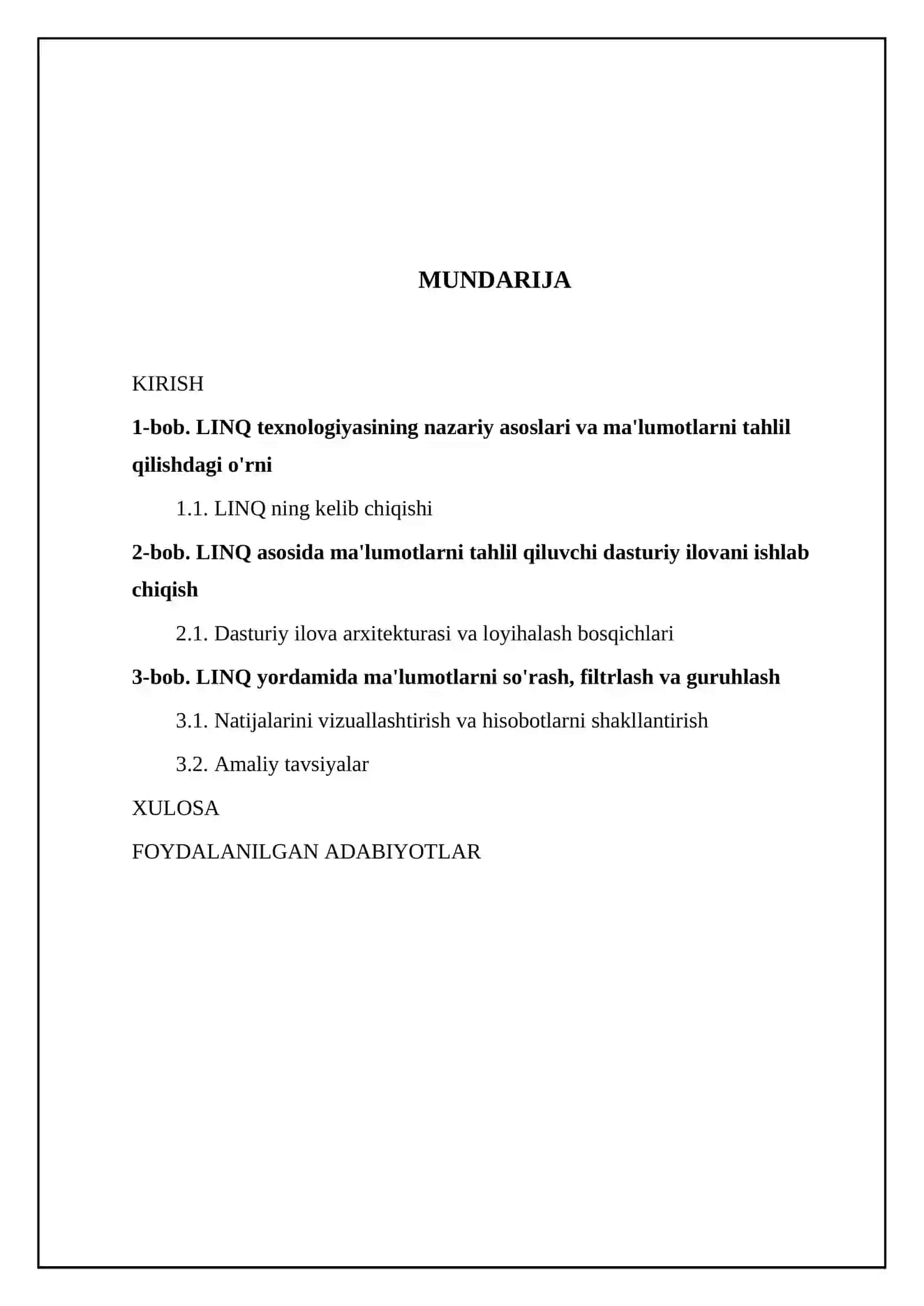 LINQ texnologiyasidan foydalanib ma’lumotlarni tahlil qiluvchi dasturiy ilova ishlab chiqish 2