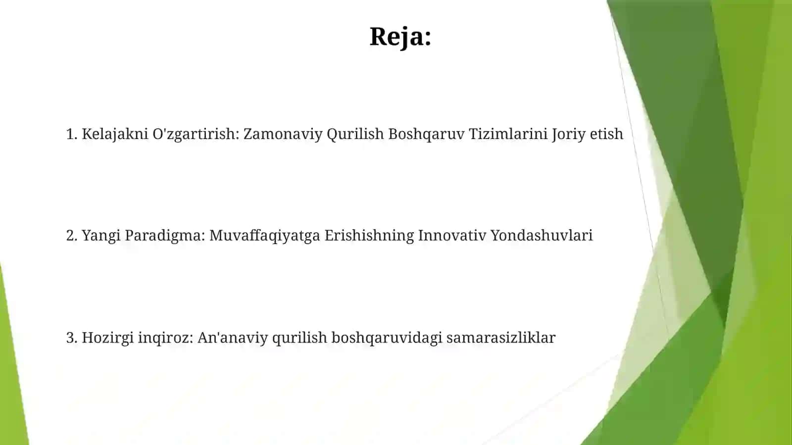 Bunyodkorlik ishlariga boshbolish boshqaruv tizimida yangichayondoshuvlar zarurligi 2
