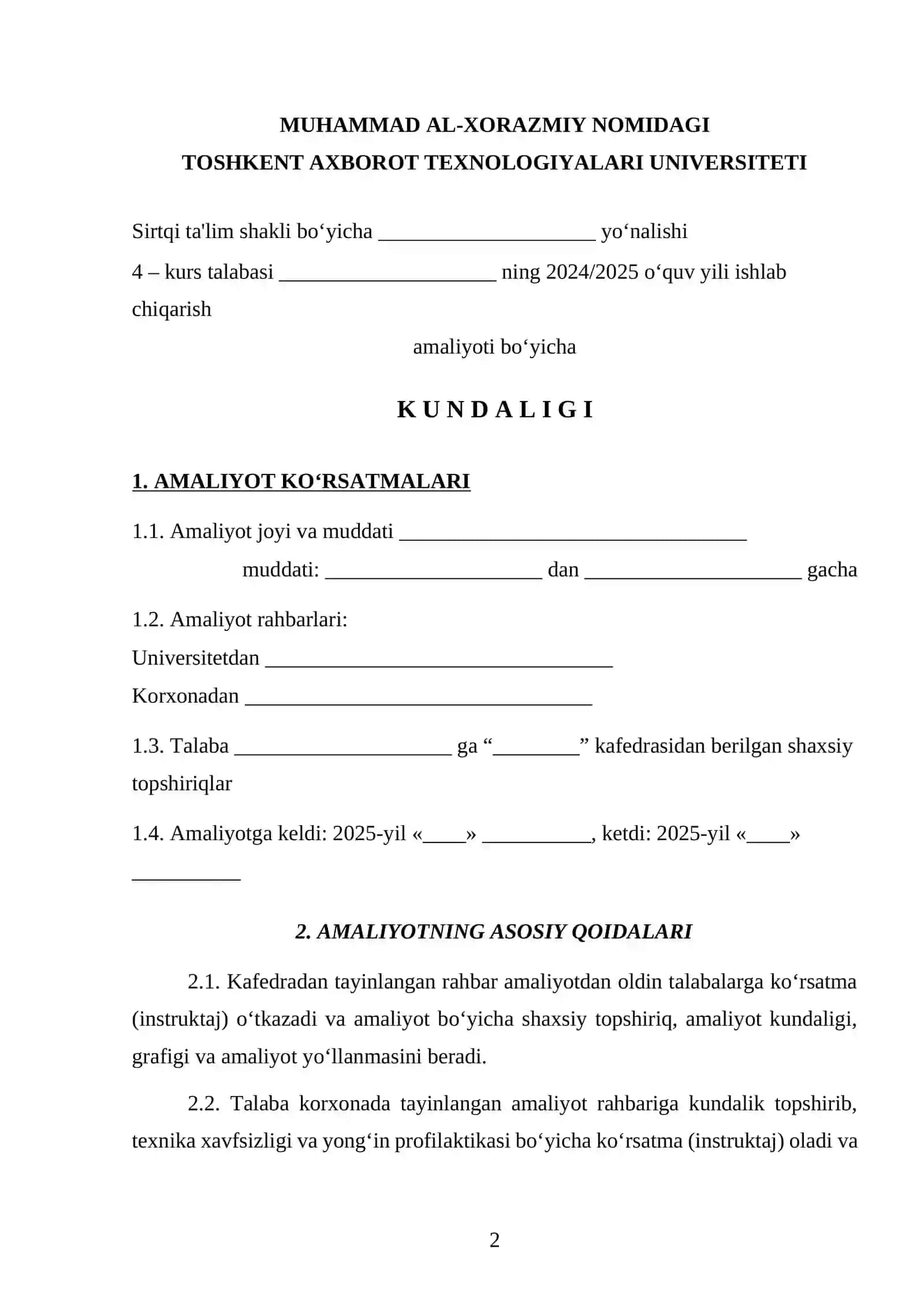 ISHLAB CHIQARISH AMALIYOTI BO‘YICHA
H I S O B O T 2