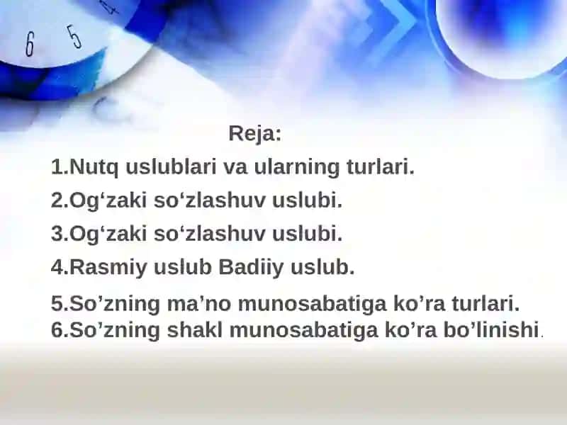 Leksik vositalarni nutqiy uslublarda qo’llash, ma’nodosh va shakildosh so’zlar uslubiyati 2