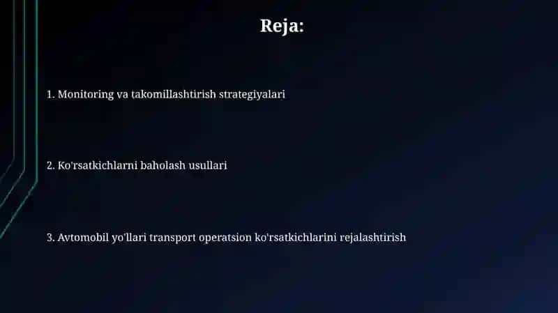 Avtomobil yoʻllarining transport ekspluatsion koʻrsatkichlarini rejalashtirish va baholash 2