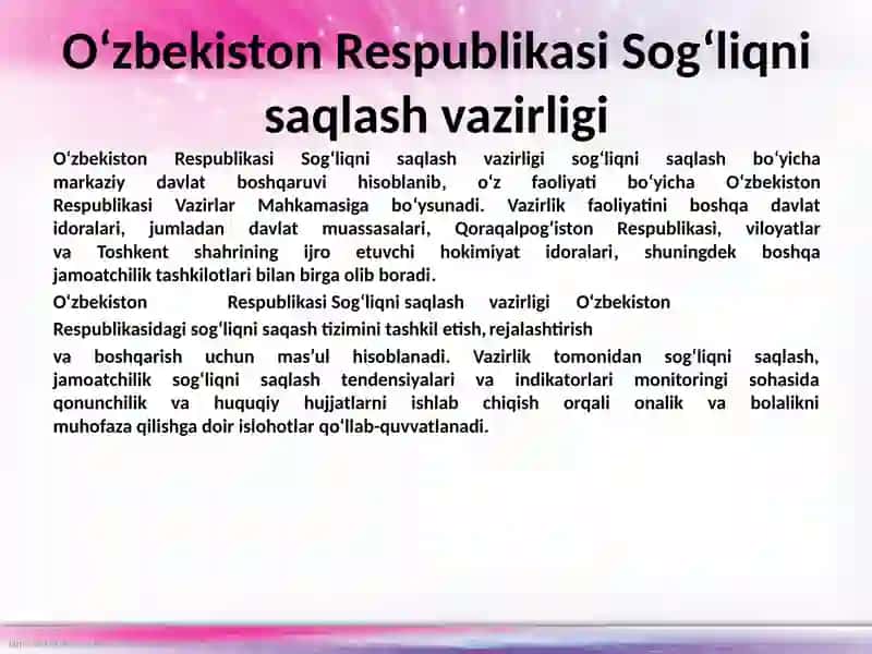 O‘zbekiston Respublikasi Sog‘liqnisaqlash vazirligi 2