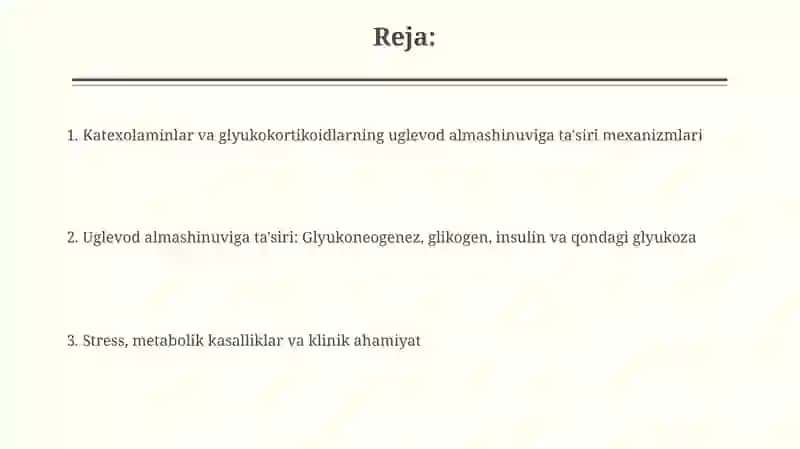 Katexolaminlar va glyukokortikoidlarning uglevodlar almashinuviga tasiri 2