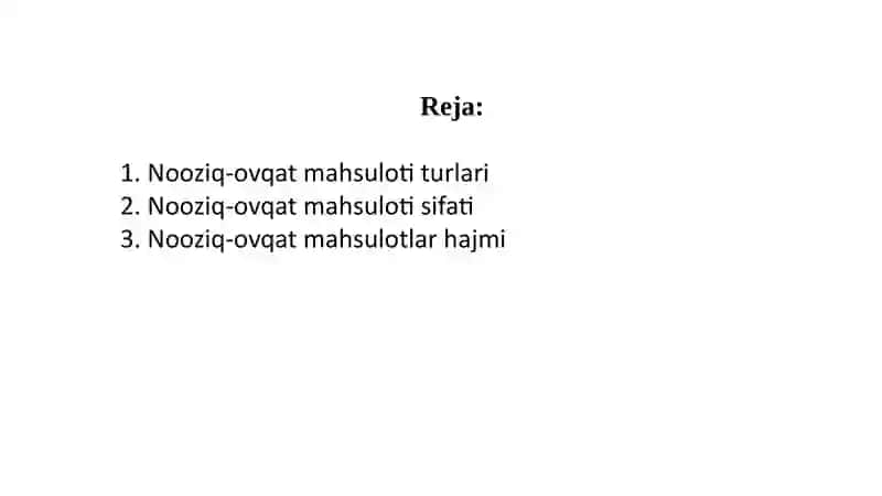 NOOZIQ-OVQAT MAHSULOTLAR HAJMI 2