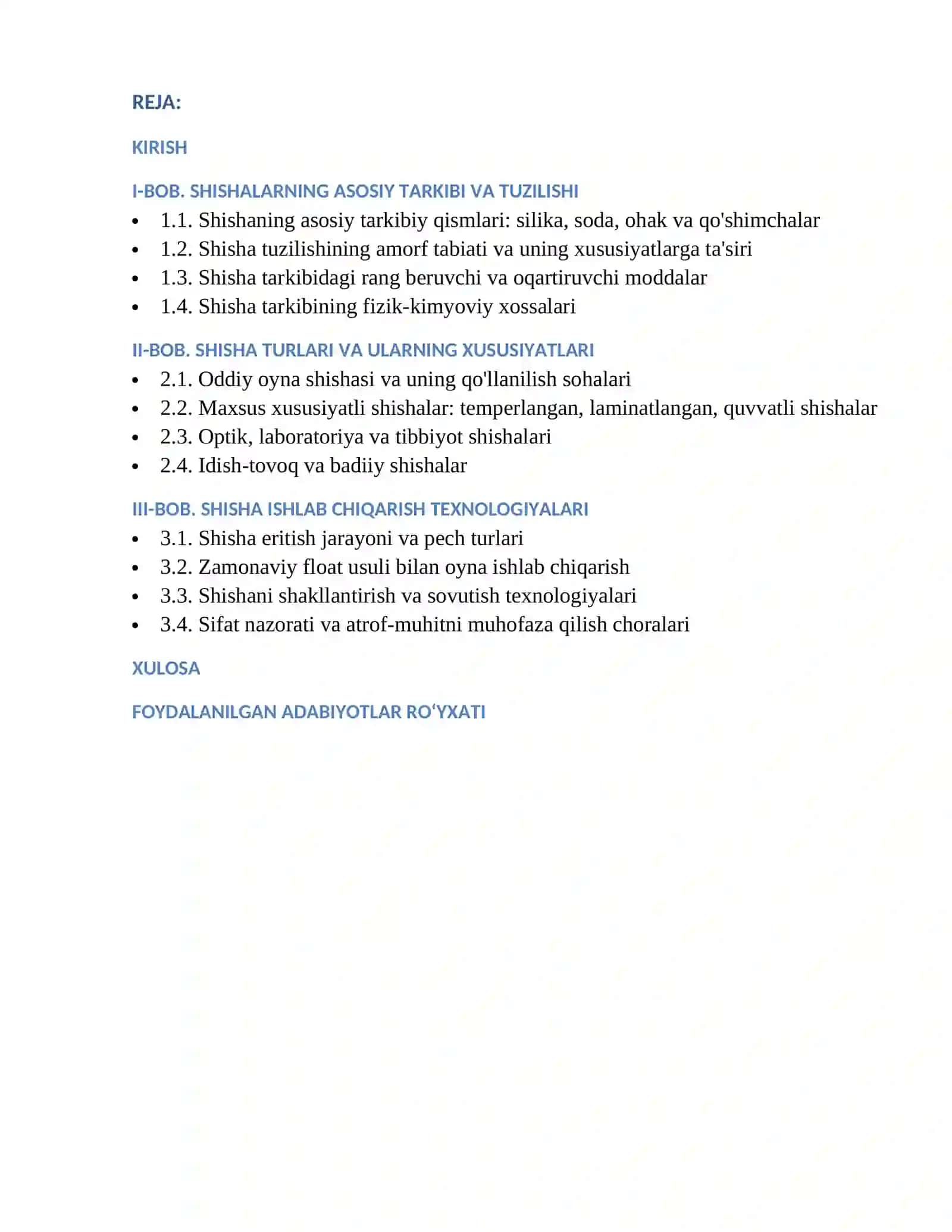 Shishalar, ularning tarkibi,tuzilishi va turlari,ishlab chiqish texnologiyasi 2