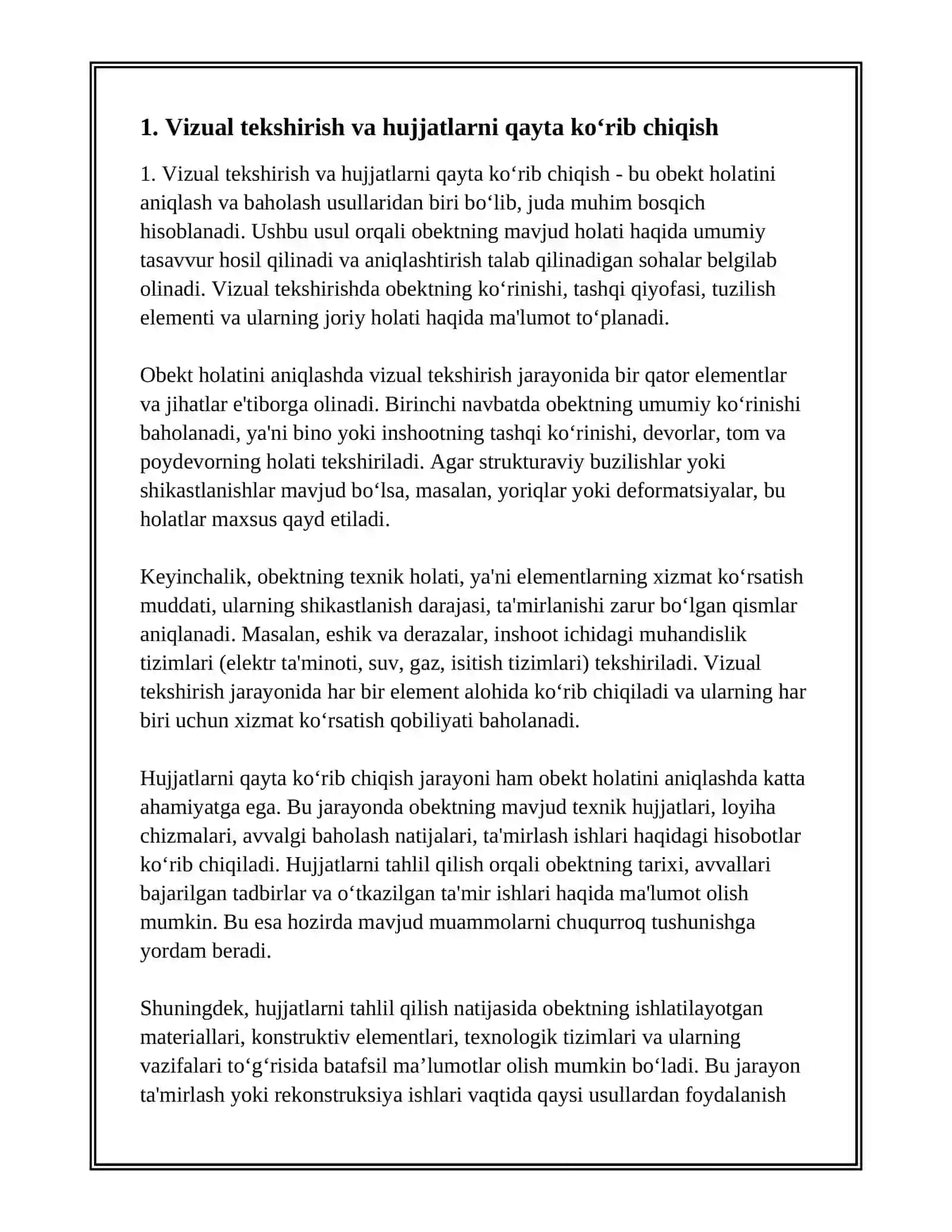 OBEKT HOLATINI ANIQLASH VA BAXOLASH USULLARI 2