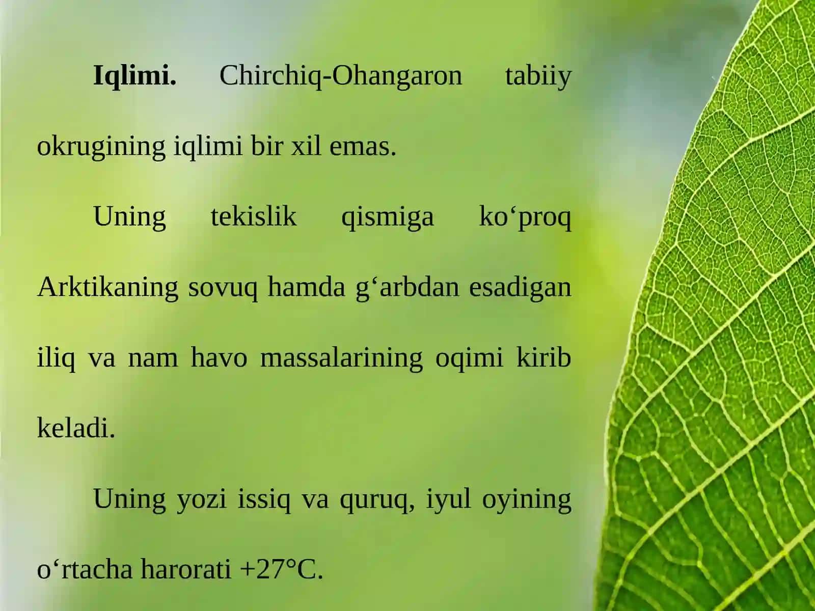 Chirchiq Ohangaron iqlimi, suvlari, tuproqlari, o‘simliklari va hayvonot dunyosi 2