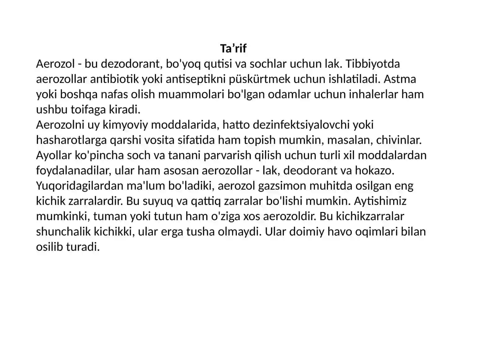Aerozolning Hosil Bo'lishi va Olinish Usullari 2