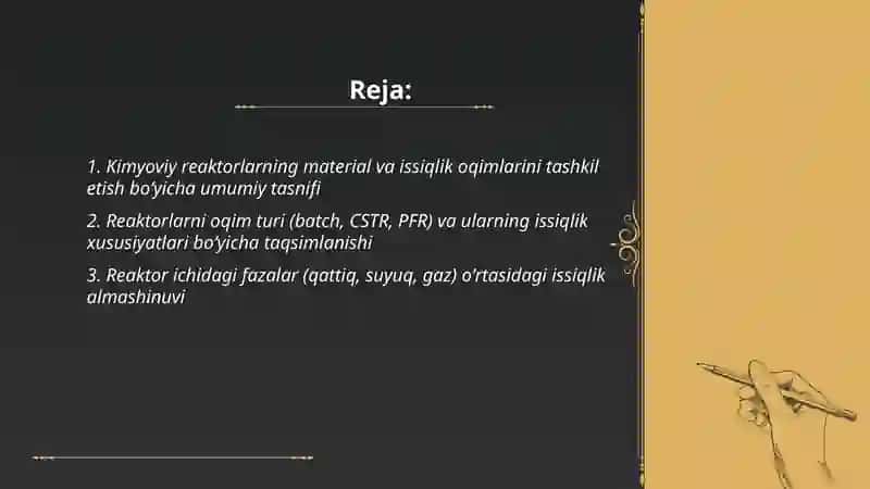 Kimyoviy reaktorlarning material va issiqlik oqimlarini tashkil etish boʻyicha tasnifi 2