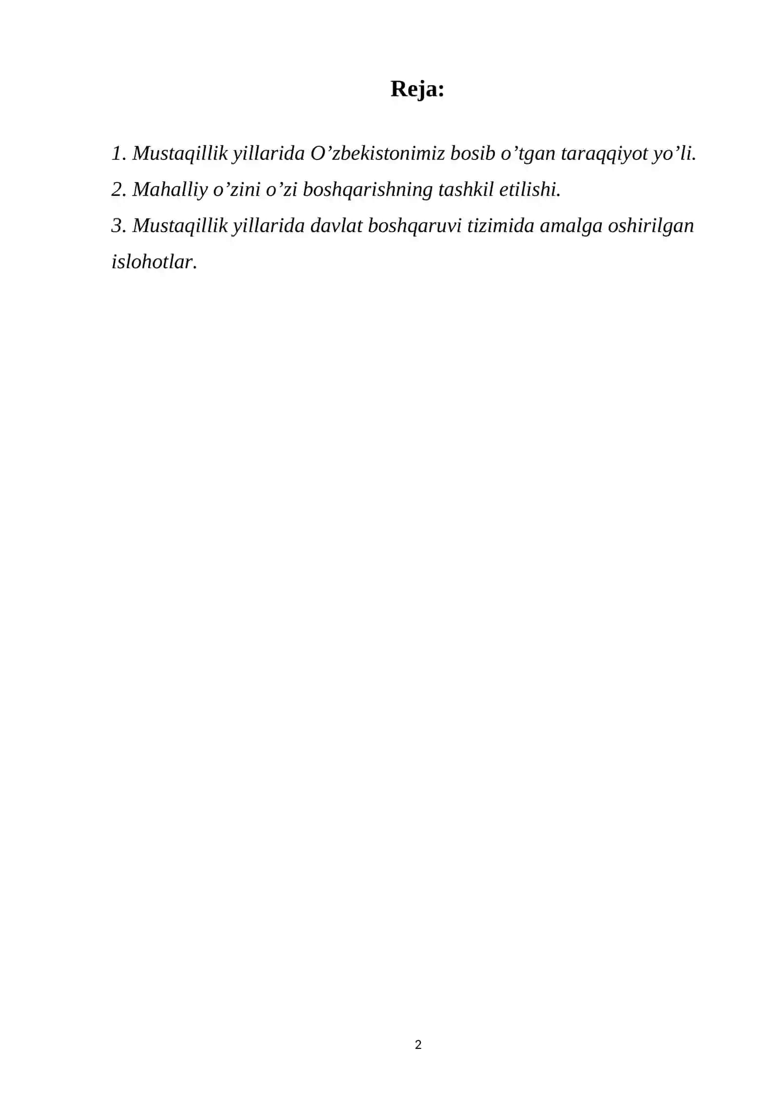 Mustaqillik yillarida amalga oshirilgan islohatlar 2