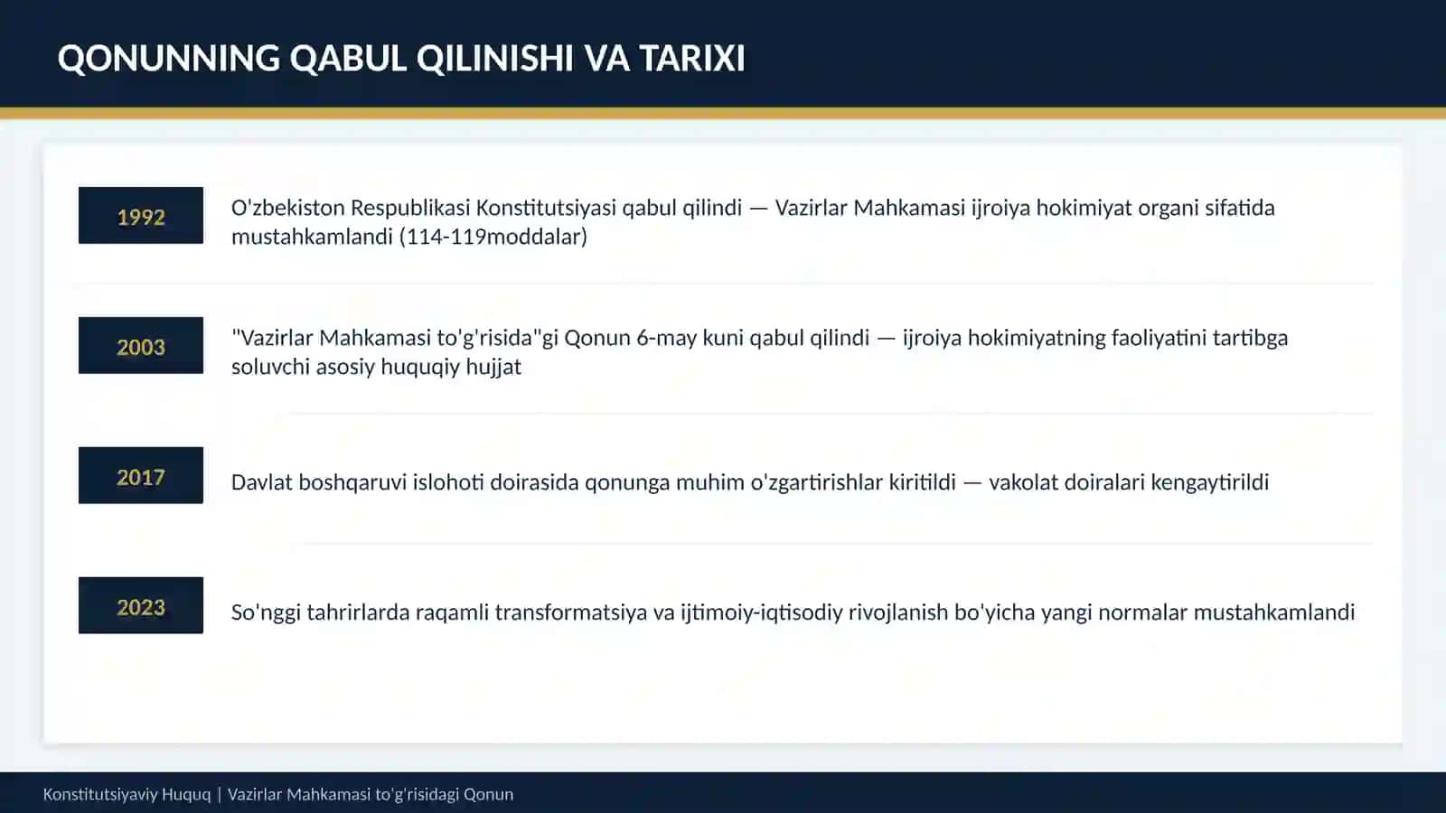 O'ZBEKISTON RESPUBLIKASI VAZIRLAR MAHKAMASI TO'G'RISIDAGI QONUN 2