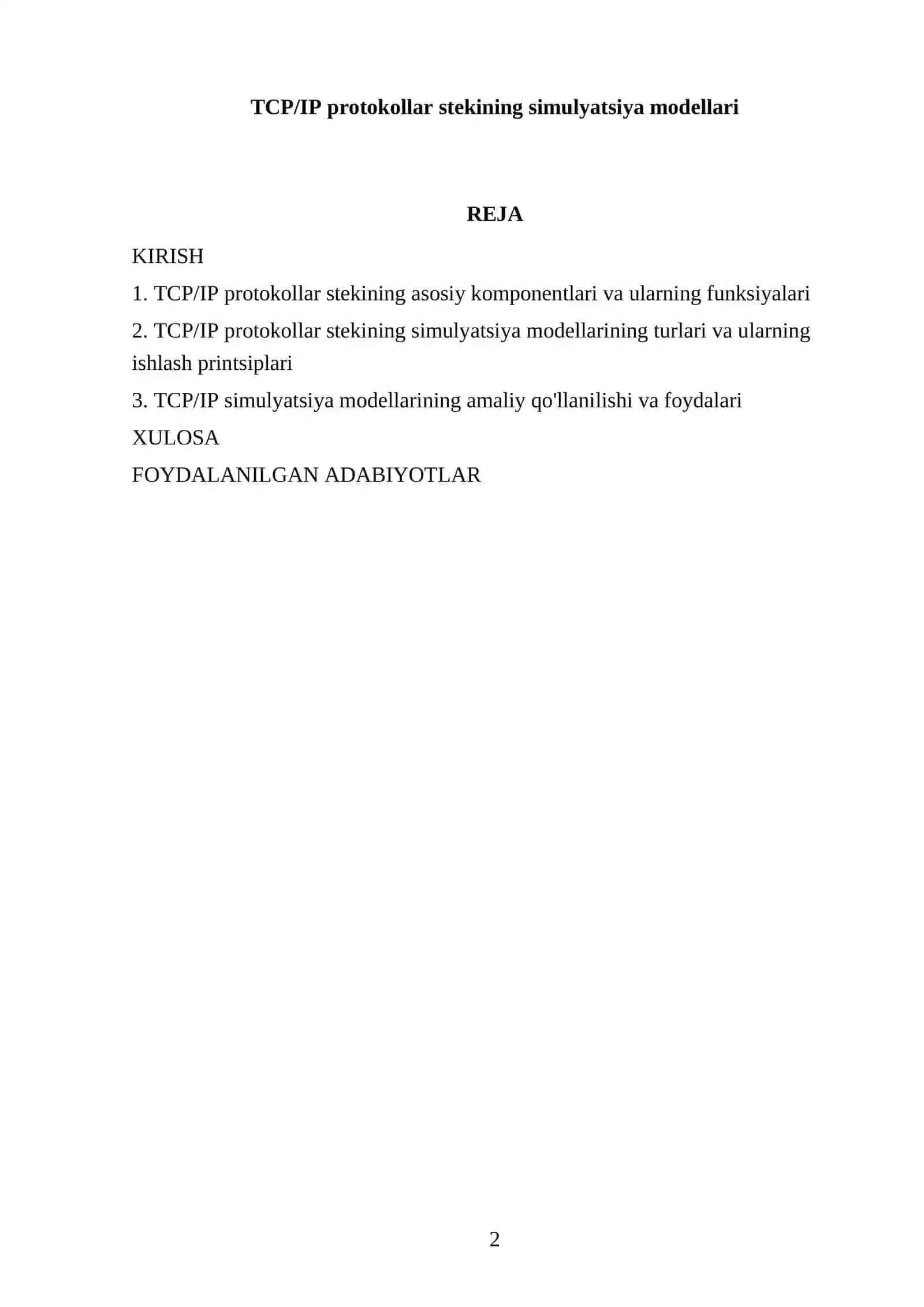 TCP/IP protokollar stekining simulyatsiya modellari 2