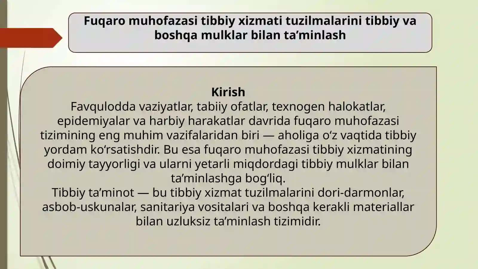 Fuqaro muxofazasi tibbiy xizmati tuzilmalarini tibbiy va boshqa mulklar bilan taminlash 2
