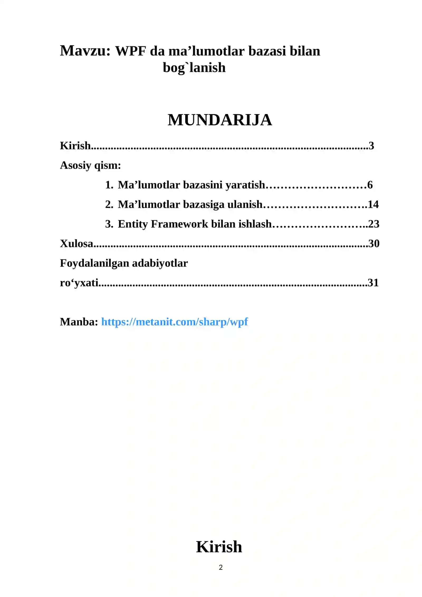 WPF da ma’lumotlar bazasi bilan bog`lanish 2