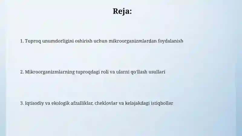 Tuproq unumdorligini oshirishda mikroorganizmlardan foydalanish 2