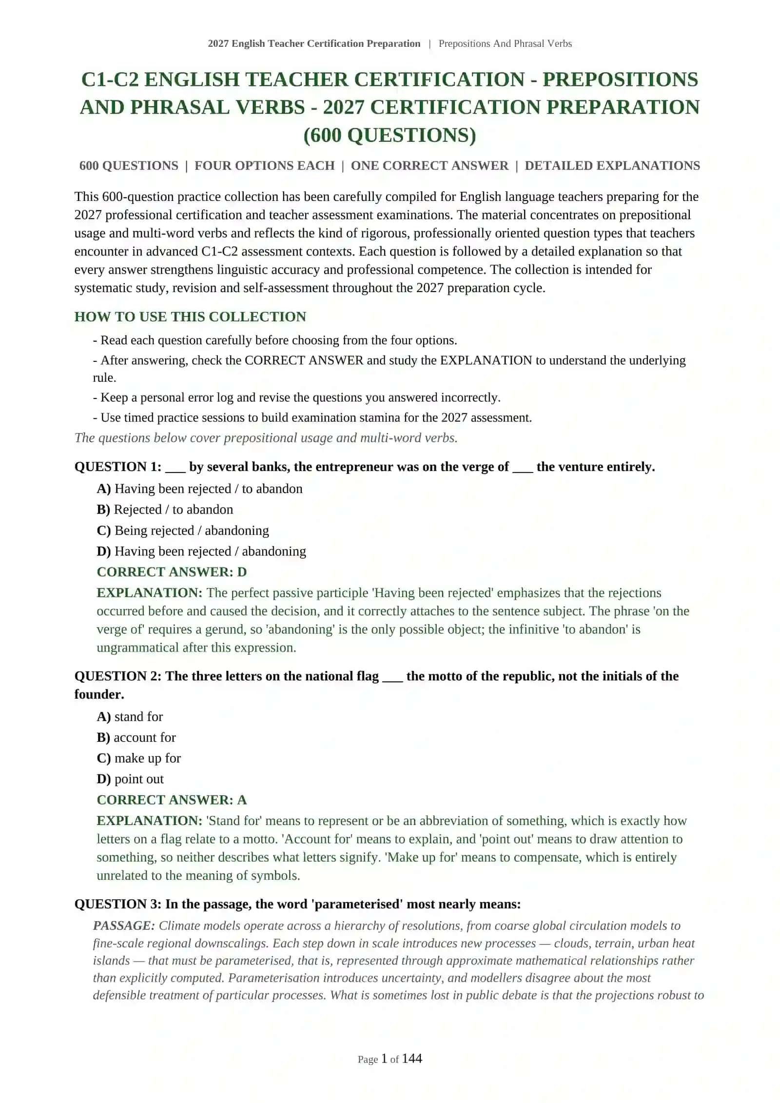 Prepositions And Phrasal Verbs Certification Preparation 2