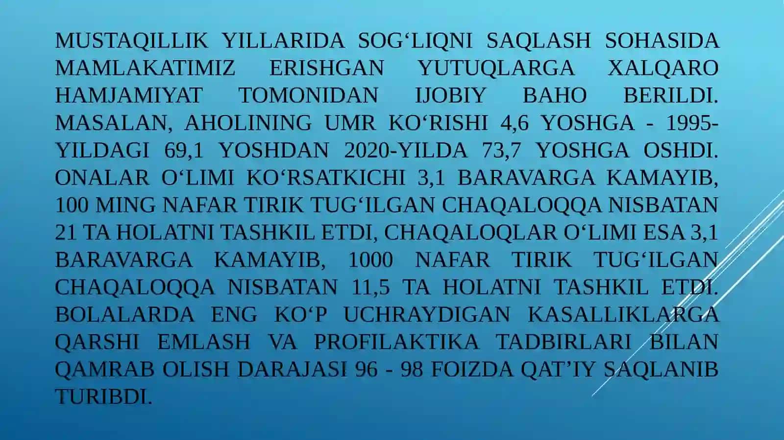 Mustaqillik yillarida O‘zbekistonda sog‘liqni saqlash sohasi rivojlanishi 2