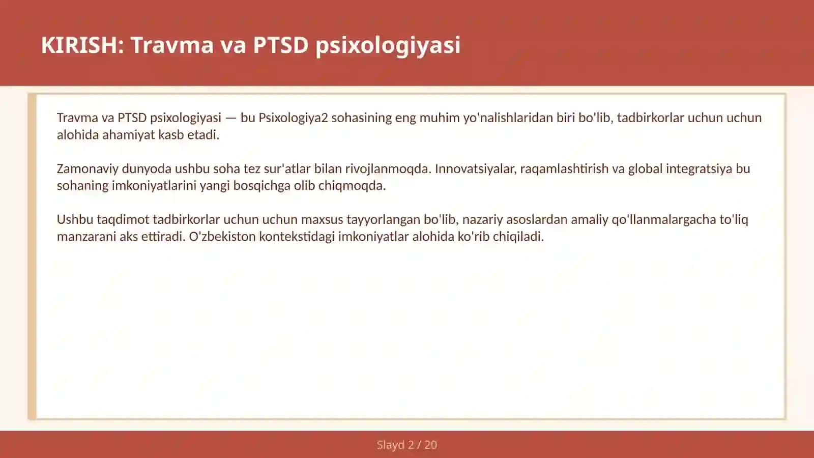 Travma va PTSD psixologiyasi 2