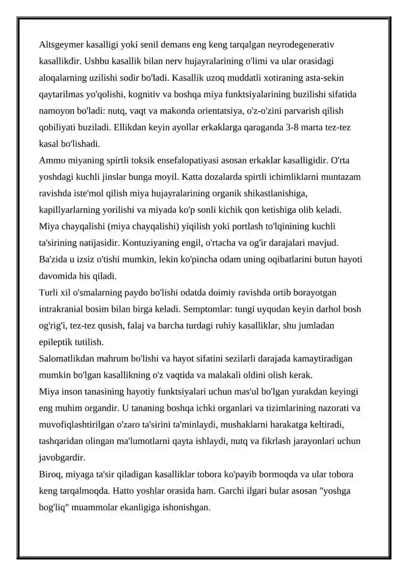 BOSH MIYA HAJMLI KASALLIKLARI 2