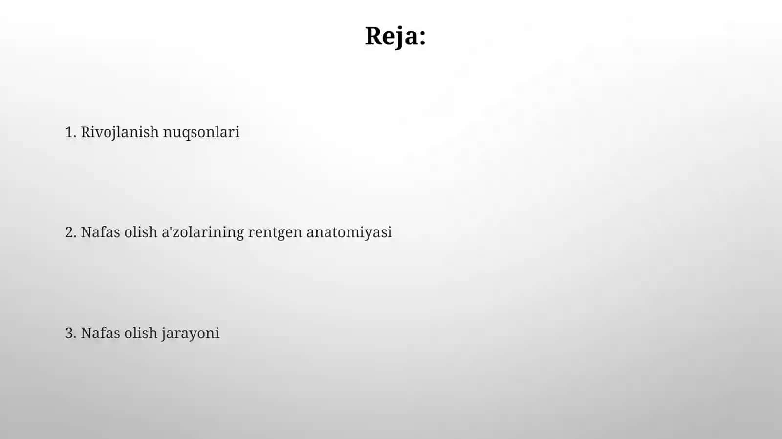 Nafasolish jarayoni. Nafasa'zolarining rentgen anatomiyasi va rivojlanish nuqsonlari 2