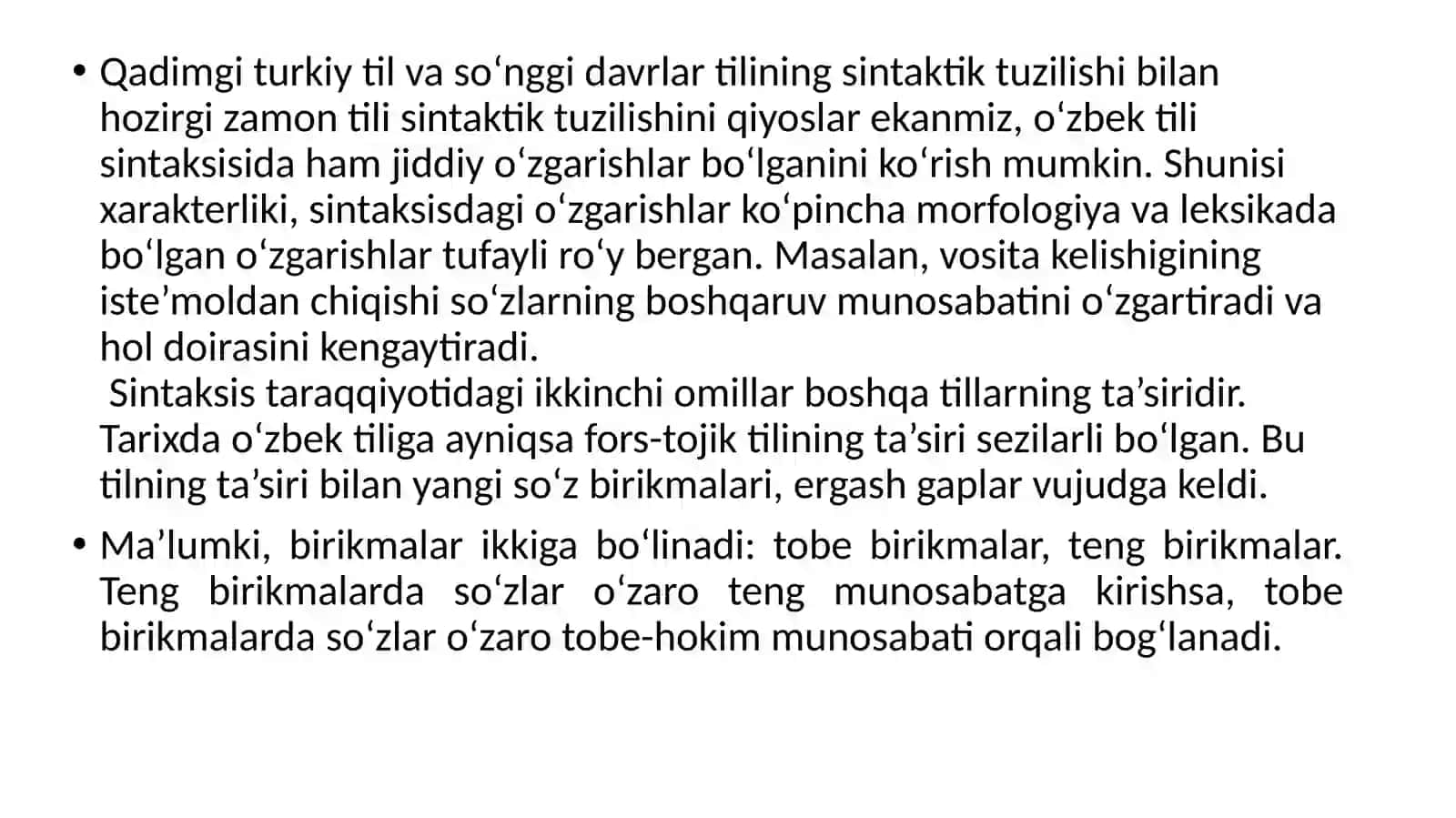 So‘zbirikmasi va gap. Gap bo‘laklari. Gap turlari 2