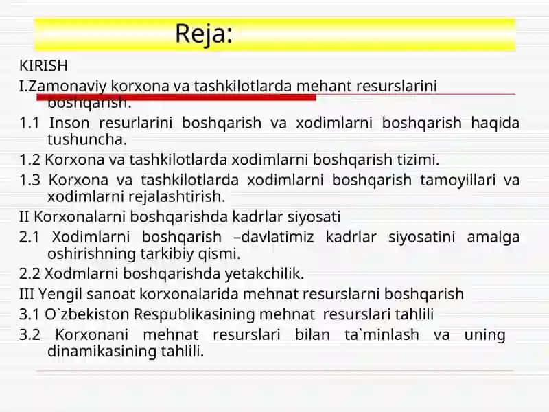 Korxonalarda inson resurslarini boshqarish 2