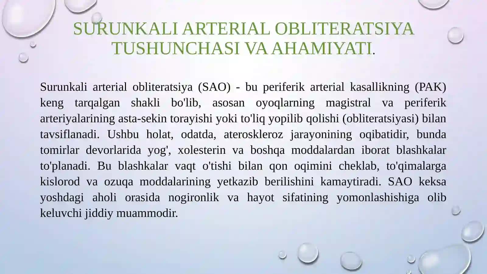 Arterial qon tomirlarni surunkali obliteratsiyasida zamonaviy davolash usullari 2