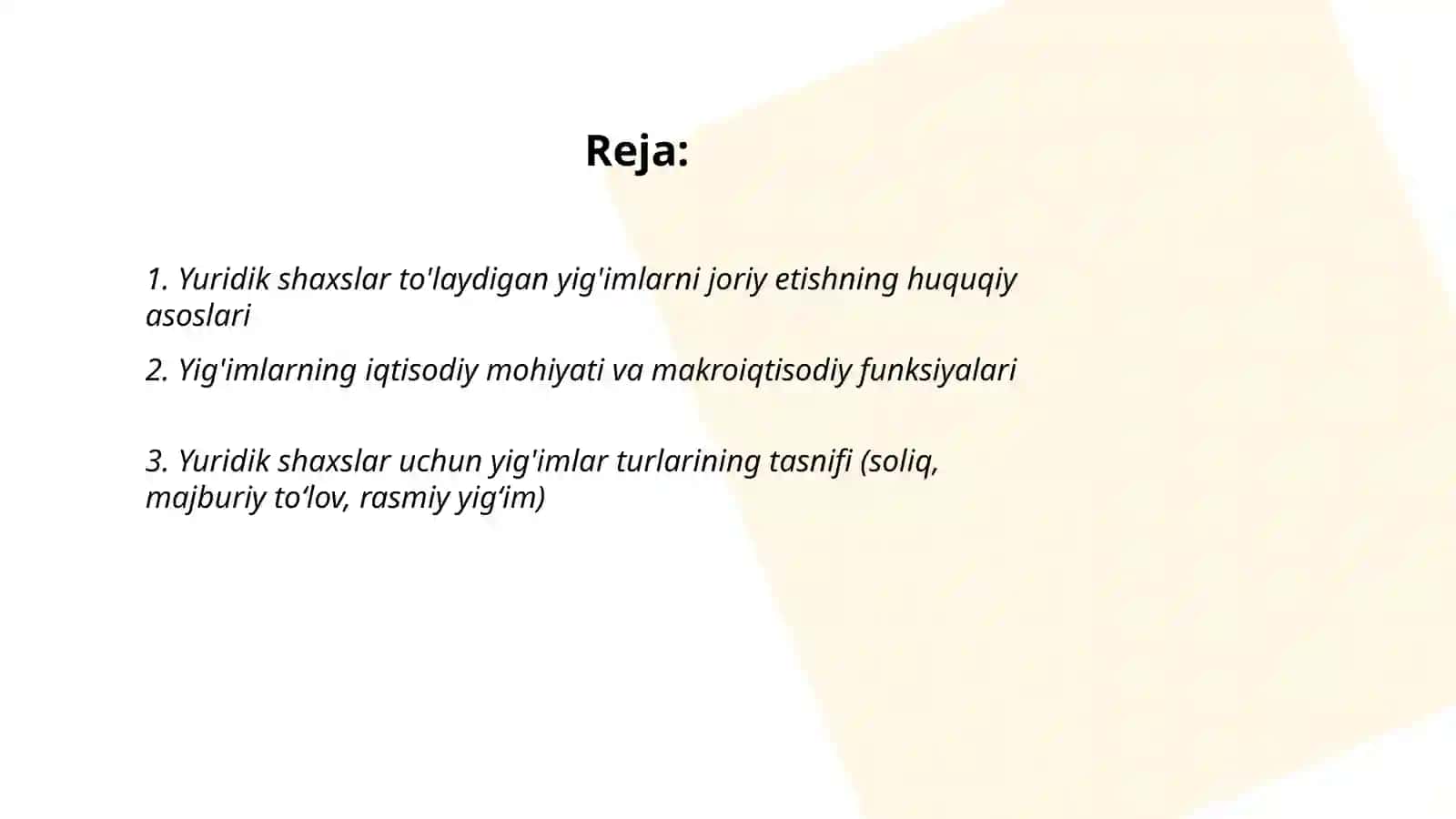 Yuridik shaxslar to'laydigan yig'imlarni joriy etishning huquqiy asoslari 2
