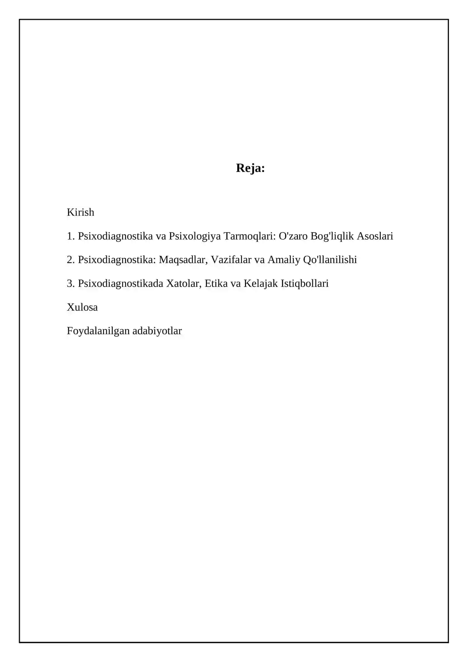Psixodiagnostika va Psixologiya Tarmoqlari: O'zaro Bog'liqlik Asoslari 2