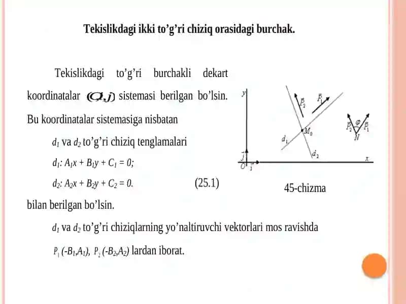 To`g`riburchaklide kart koordinata sistemasida to`g`ri chiziq va ubilan bog`liq metrik masalalar 2